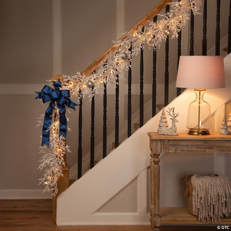 Pre-Lit Flocked Twig Artificial Christmas Garland - 9' Proper 14" - LED Warm White Lights