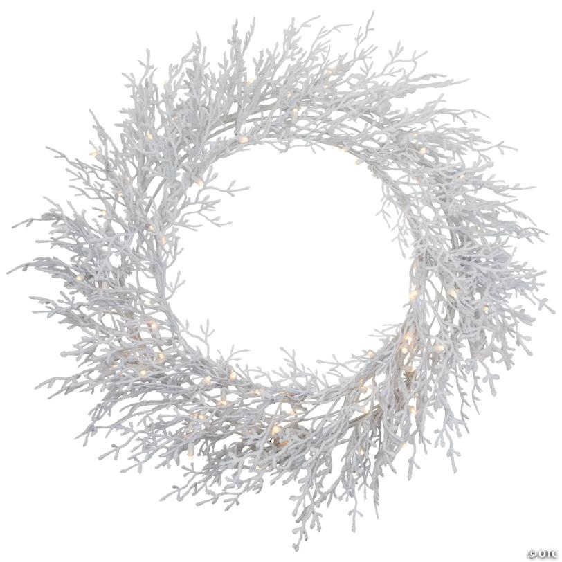 Pre-Lit Flocked Twig Artificial Christmas Wreath - 30" - LED Warm White Lights