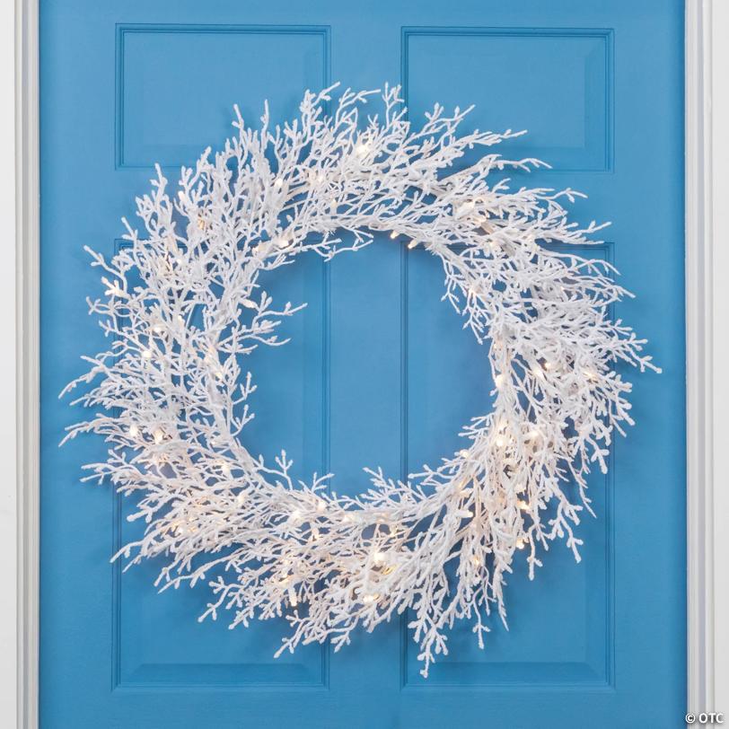 Pre-Lit Flocked Twig Artificial Christmas Wreath - 30" - LED Warm White Lights