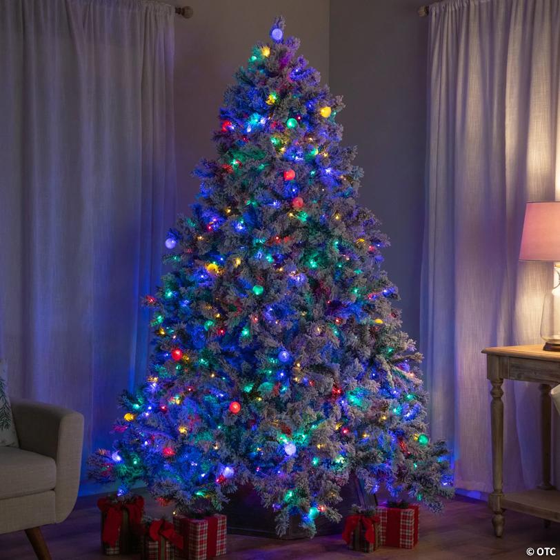 Pre-Lit Full Flocked Glacier Pine Artificial Christmas Tree - 7.5' Multi LED