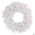 Pre-Lit Geneva Spruce Artificial Christmas Wreath - White - 24" - White - Pink Lights