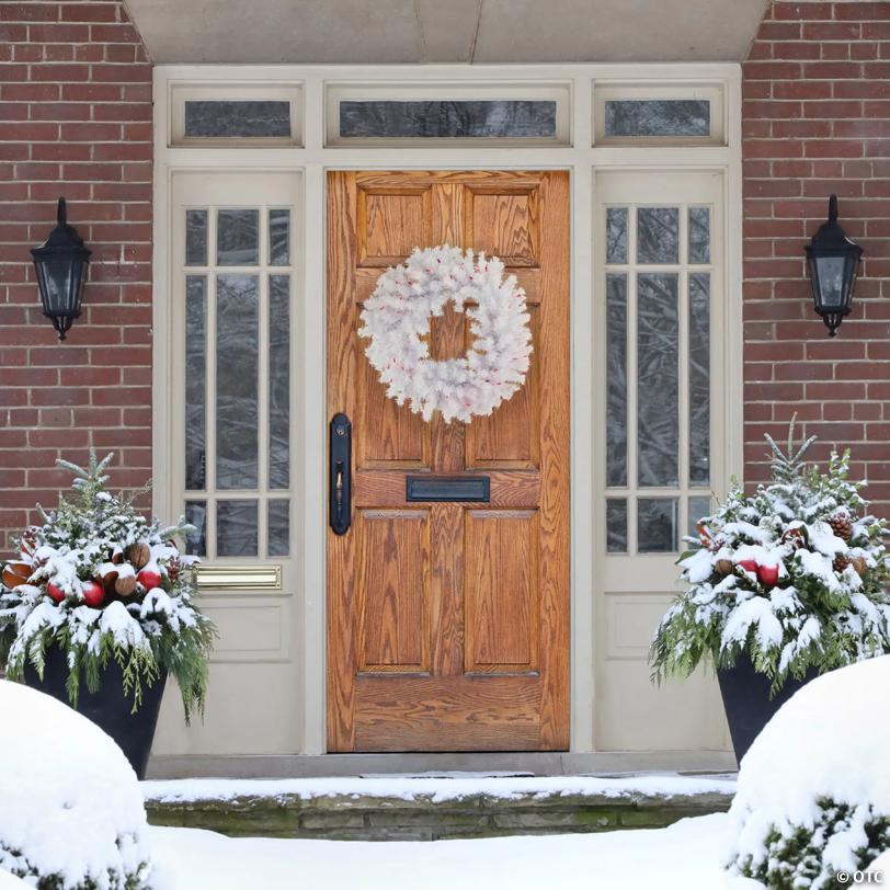 Pre-Lit Geneva Spruce Artificial Christmas Wreath - White - 24" - White - Pink Lights
