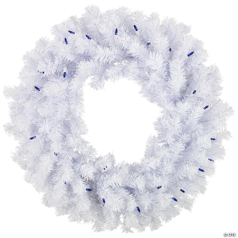 Pre-Lit Geneva White Spruce Artificial Christmas Wreath  24-Inch  Blue Lights