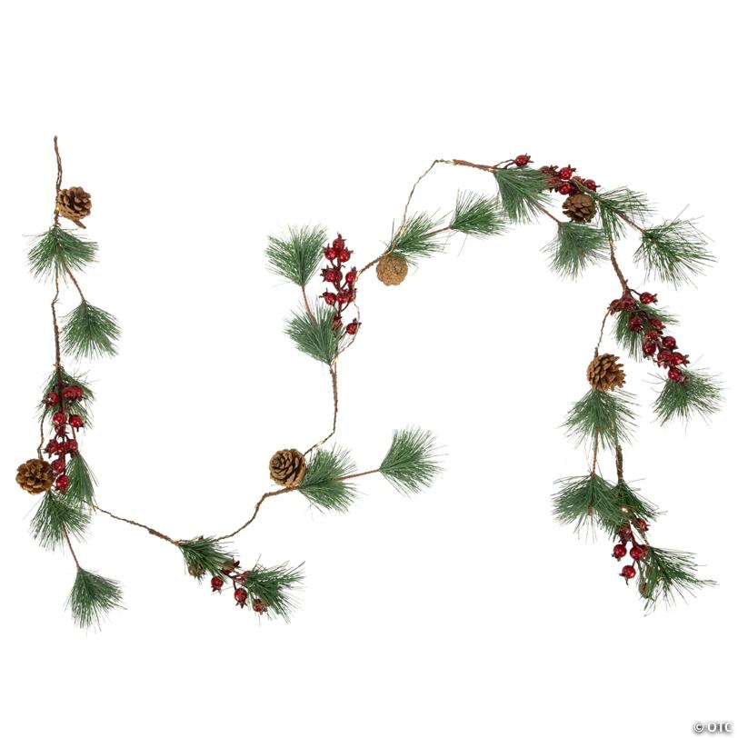 Pre-Lit LED Battery Operated Pine and Berry Christmas Garland - 6.5' - Warm White