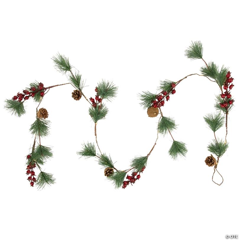 Pre-Lit LED Battery Operated Pine and Berry Christmas Garland - 6.5' - Warm White