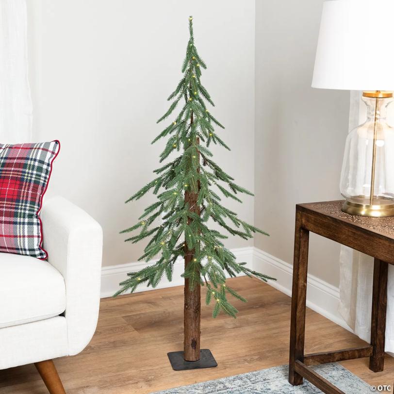 Pre-Lit Medium Alpine Artificial Christmas Tree - 4' - Clear LED Lights