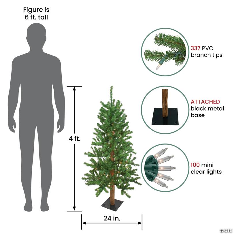 Pre-Lit Medium Alpine Artificial Christmas Tree - 4' - Clear Lights