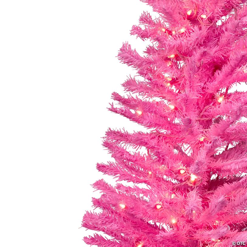 Pre-Lit Medium Artificial Pine Christmas Tree - 4' - Pink - Clear Lights