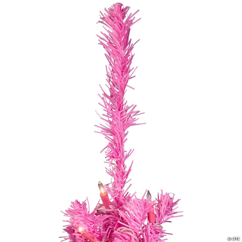 Pre-Lit Medium Artificial Pine Christmas Tree - 4' - Pink - Clear Lights