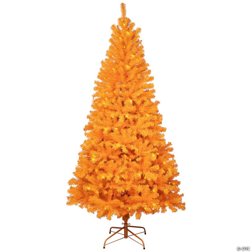 Pre-Lit Medium Artificial Pine Christmas Tree - 7' - Orange - Clear Lights