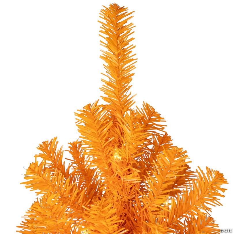 Pre-Lit Medium Artificial Pine Christmas Tree - 7' - Orange - Clear Lights