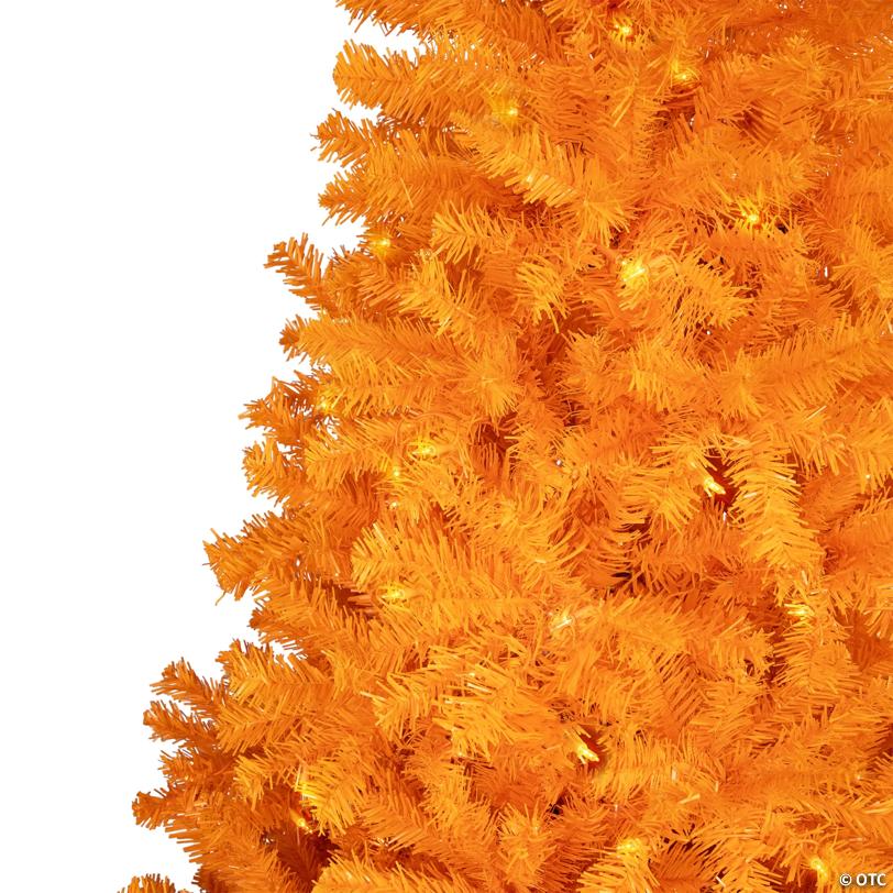 Pre-Lit Medium Artificial Pine Christmas Tree - 7' - Orange - Clear Lights