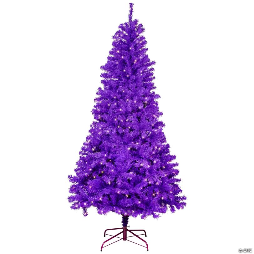 Pre-Lit Medium Artificial Pine Christmas Tree - 7' - Purple - Clear Lights