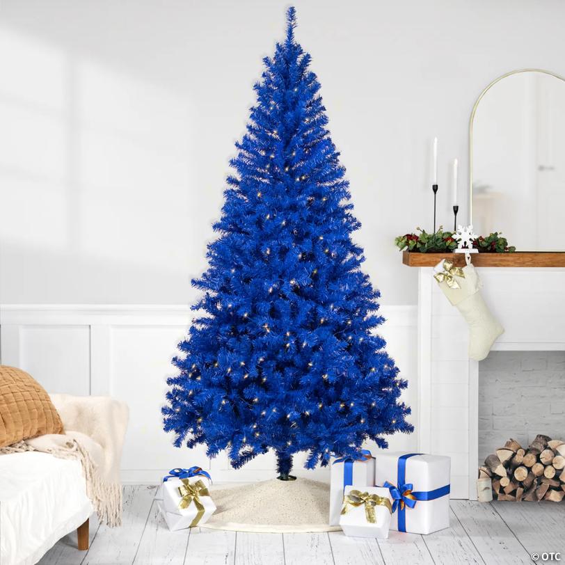 Pre-Lit Medium Artificial Pine Christmas Tree - 7' - Royal Blue - Clear Lights