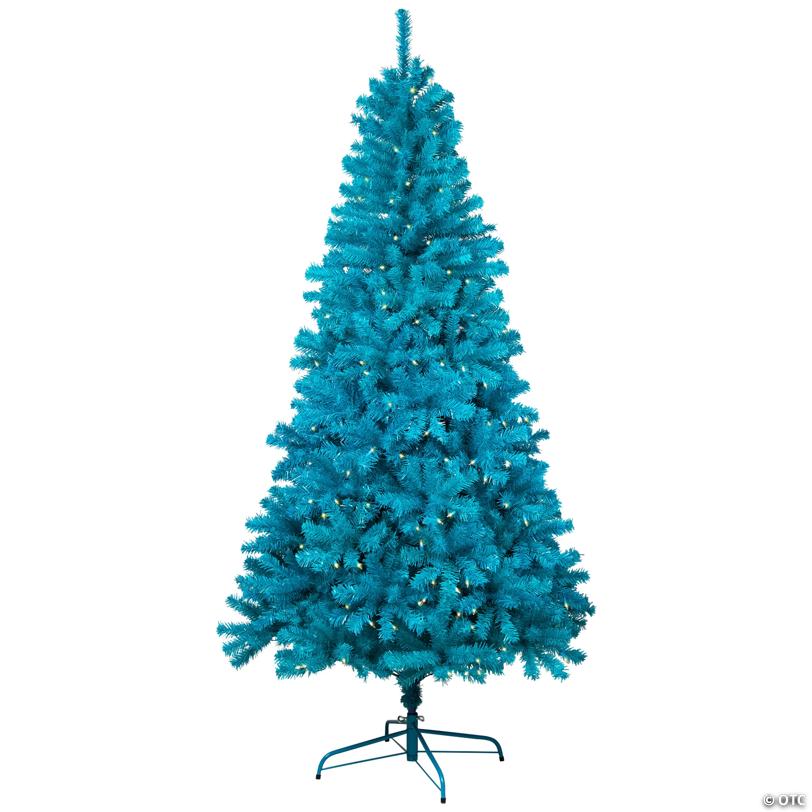 Pre-Lit Medium Artificial Pine Christmas Tree - 7' - Turquoise - Clear Lights