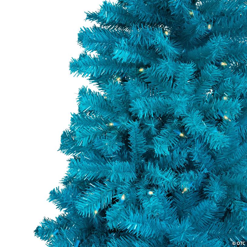 Pre-Lit Medium Artificial Pine Christmas Tree - 7' - Turquoise - Clear Lights