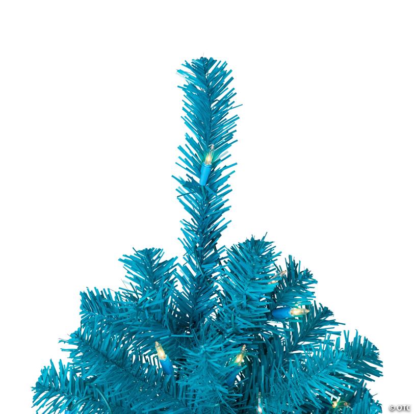 Pre-Lit Medium Artificial Pine Christmas Tree - 7' - Turquoise - Clear Lights