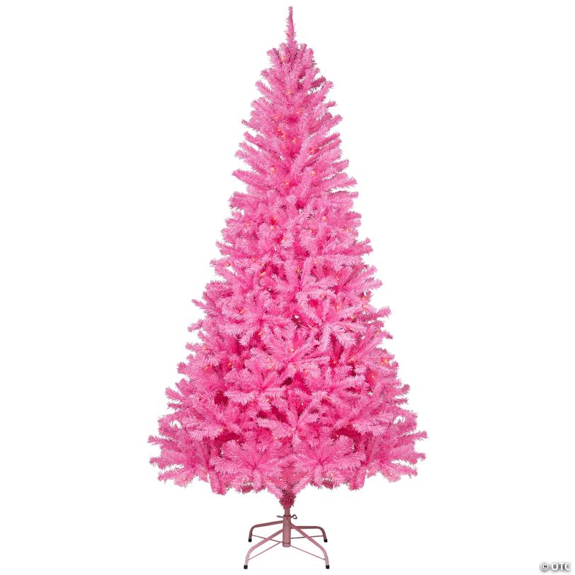 Pre-Lit Medium Pine Artificial Christmas Tree - 6' - Pink - Clear Lights