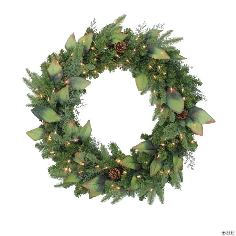Pre-Lit Mixed Winter Pine Artificial Christmas Wreath - 30 Inch  Clear Lights