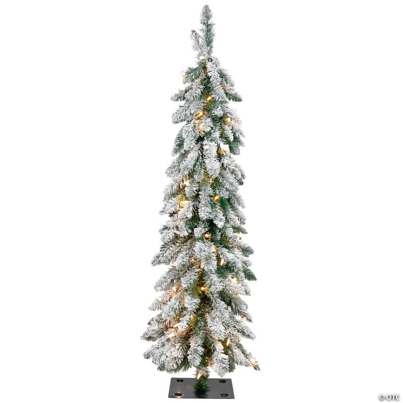 Pre-Lit Pencil Flocked Alpine Artificial Christmas Tree - 4' - Clear Lights