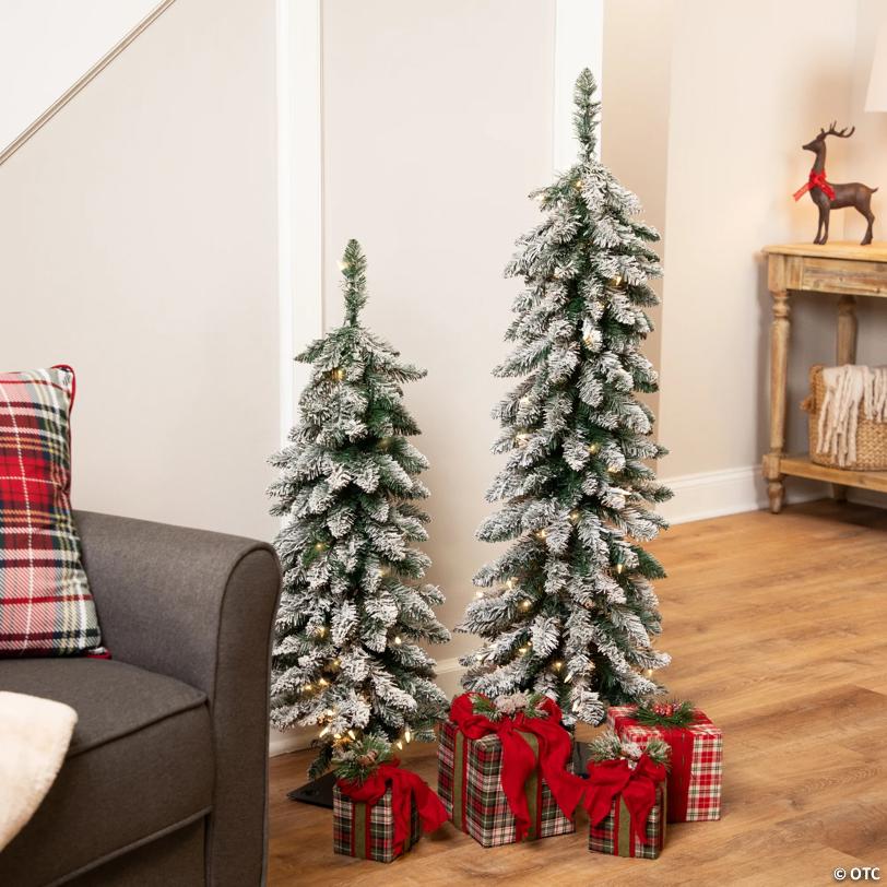 Pre-Lit Pencil Flocked Alpine Artificial Christmas Tree - 4' - Clear Lights