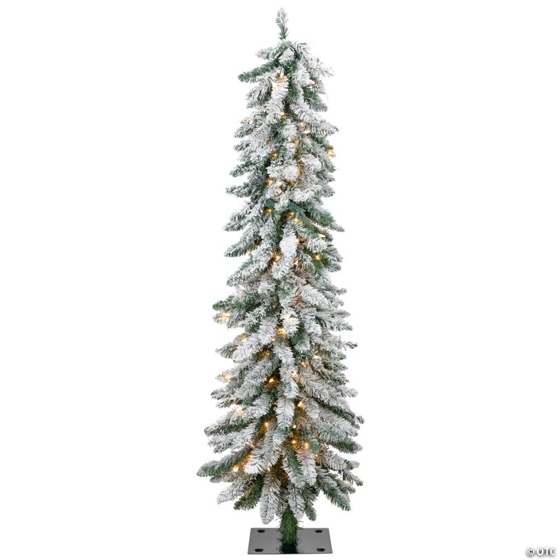 Pre-Lit Pencil Flocked Alpine Artificial Christmas Tree - 5' - Clear Lights