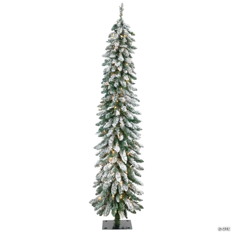 Pre-Lit Pencil Flocked Alpine Artificial Christmas Tree - 6' - Clear Lights