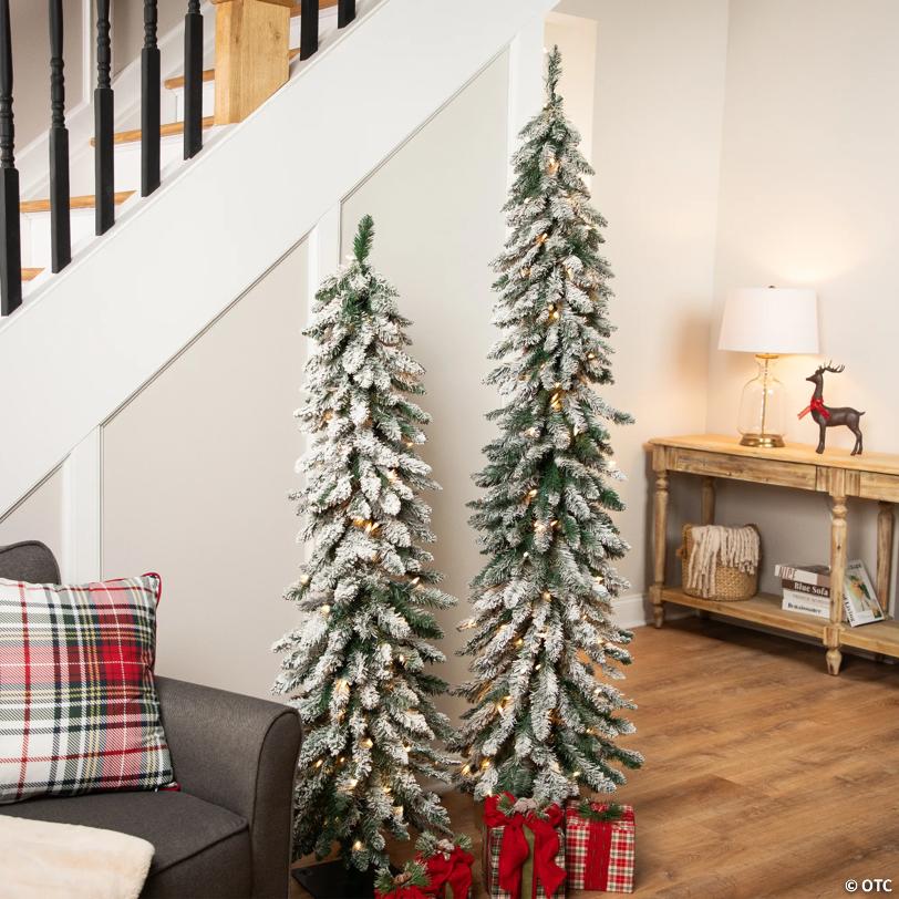 Pre-Lit Pencil Flocked Alpine Artificial Christmas Tree - 6' - Clear Lights