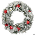 Pre-Lit Snowy Bristle Pine Christmas Wreath  24-Inch  Warm White LED Lights