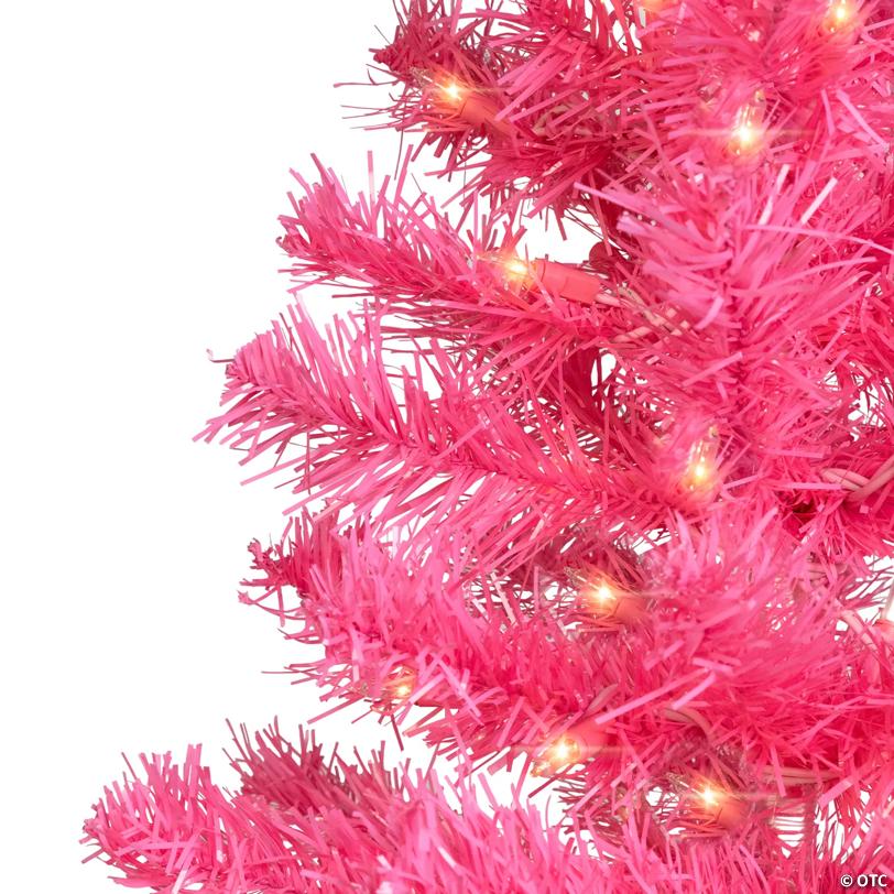 Pre-Lit Tinsel Artificial Christmas Tree - 3' - Pink - Clear Lights
