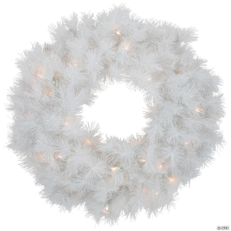 Pre-Lit White Alaskan Pine Artificial Christmas Wreath - 24" - Warm White LED Lights