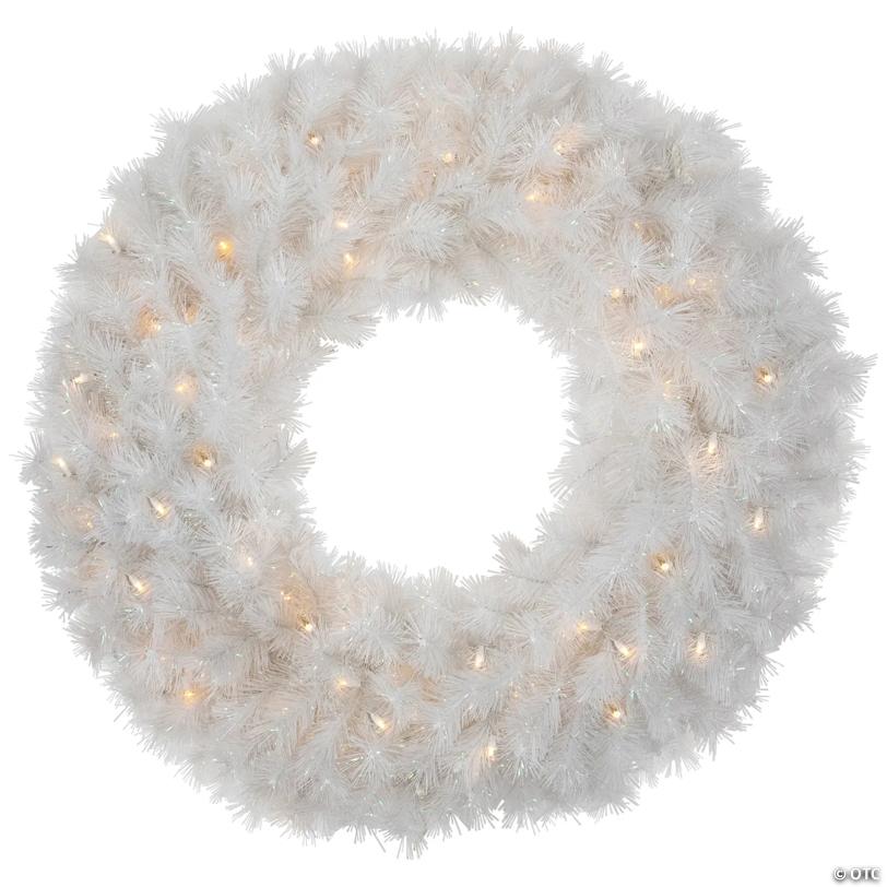 Pre-Lit White Alaskan Pine Artificial Christmas Wreath  36-Inch  Warm White LED Lights