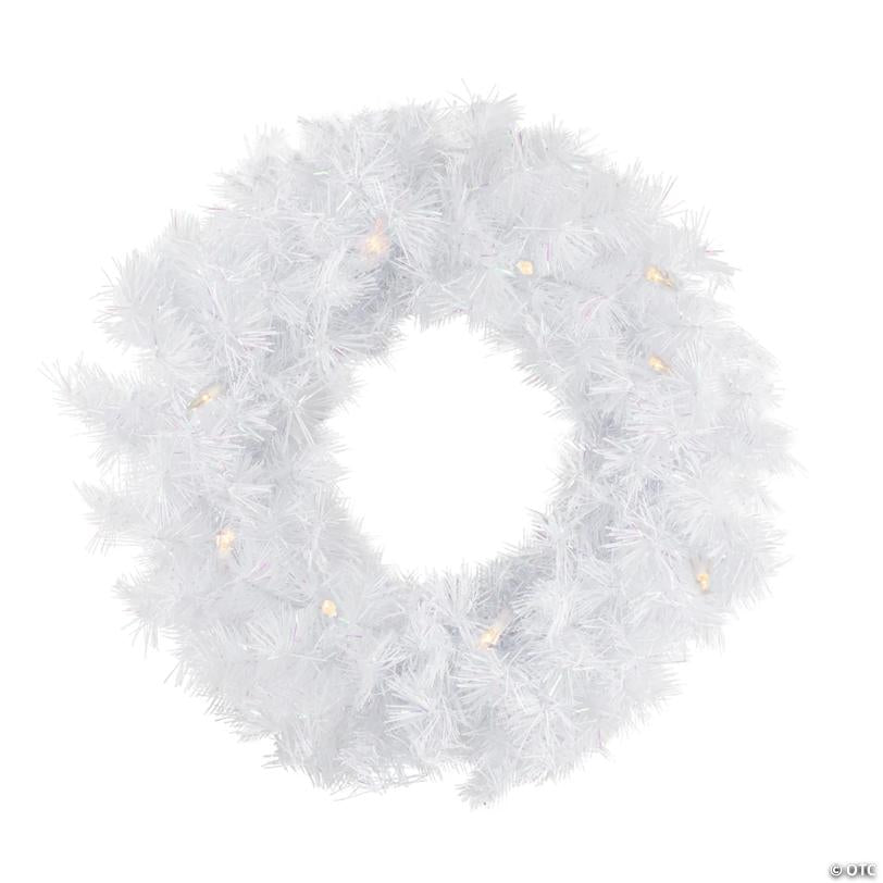 Pre-Lit White Alaskan Pine Artificial Christmas Wreath  48-Inch  Warm White LED  Lights