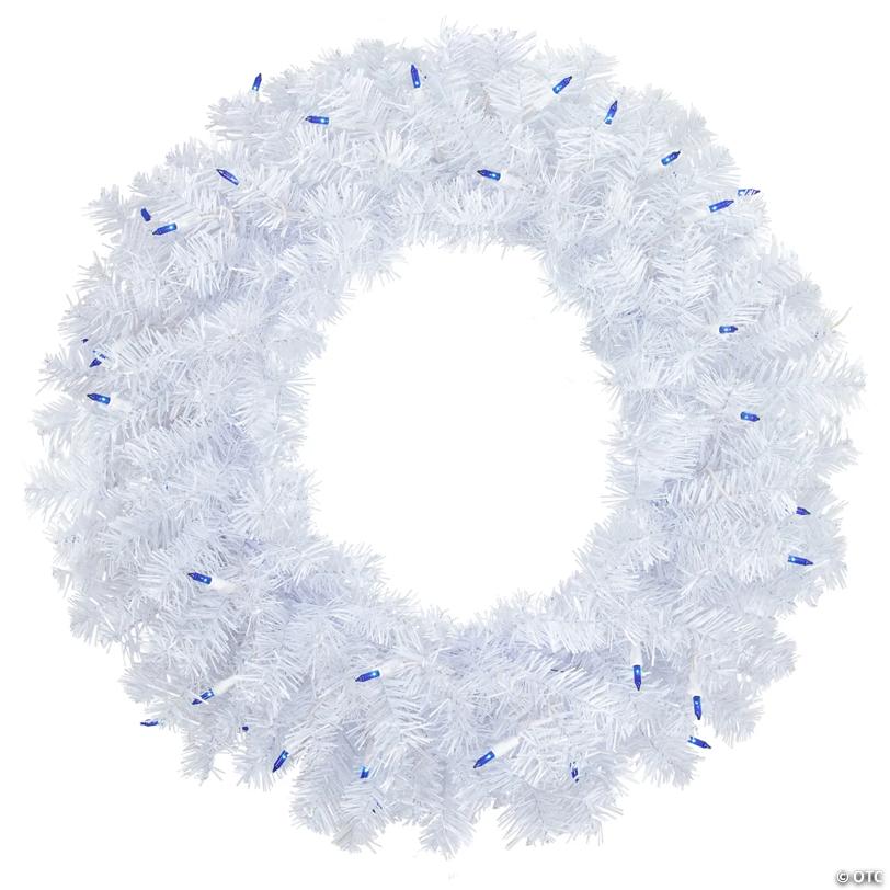 Pre-Lit Woodbury White Pine Artificial Christmas Wreath  24-Inch  Blue Lights