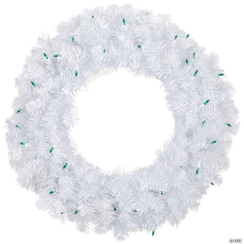 Pre-Lit Woodbury White Pine Artificial Christmas Wreath - 24" - Green Lights