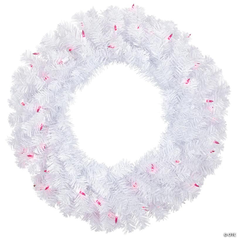Pre-Lit Woodbury White Pine Artificial Christmas Wreath - 24" - Pink Lights