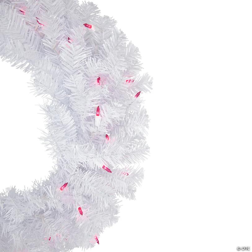 Pre-Lit Woodbury White Pine Artificial Christmas Wreath - 24" - Pink Lights