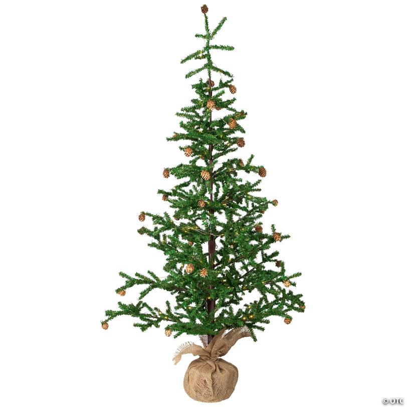 Pre-lit Christmas Tree with Pinecones and Burlap Base - 4' - Clear Lights