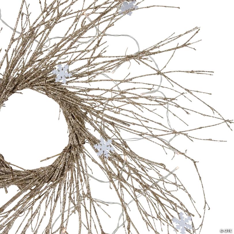 Pre-lit Glittered Twig and Snowflake Christmas Wreath - 28" - Warm White LED Lights