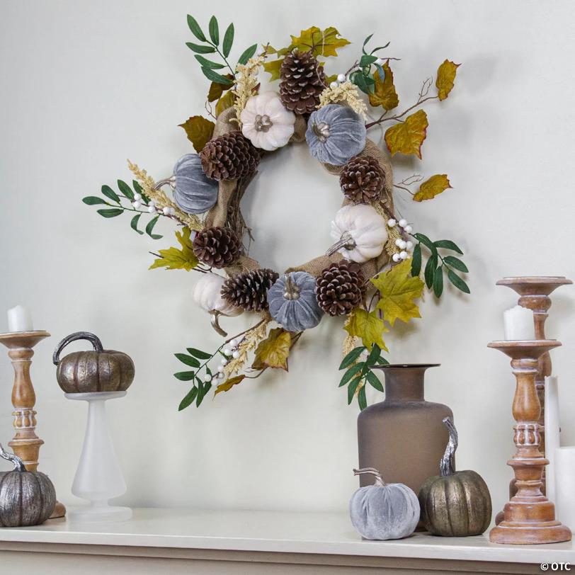 Pumpkins Foliage Grapevine Artificial Thanksgiving Wreath  24-Inch  Unlit