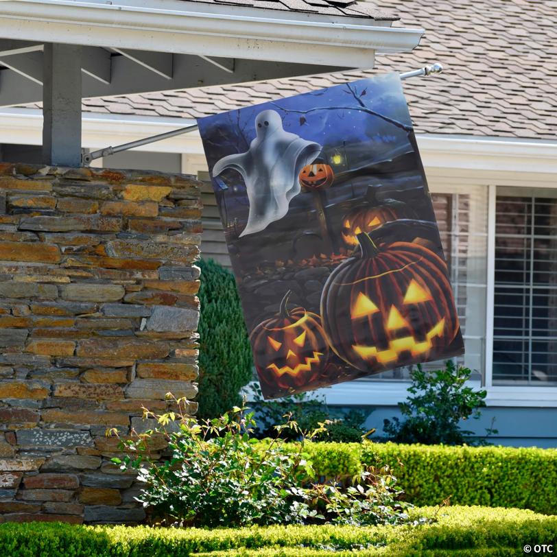 Pumpkins and Ghost Spooky Halloween Outdoor House Flag 28" x 40