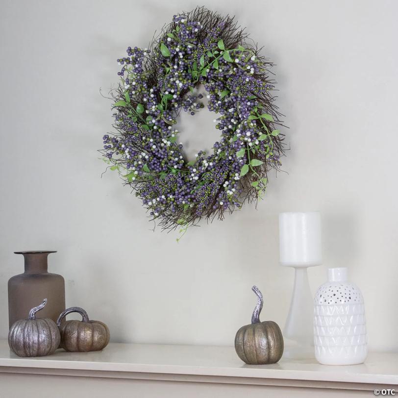 Purple Mini Berry Artificial Thanksgiving Wreath  22-Inch Unlit