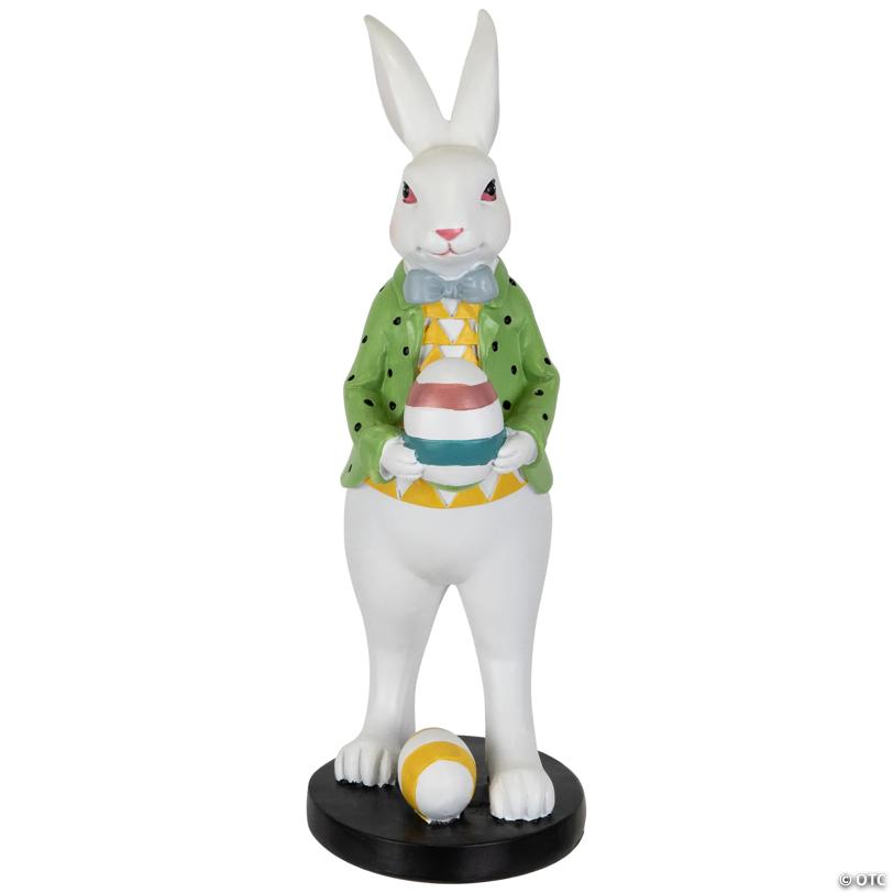 Rabbit Holding Easter Egg Outdoor Garden Statue - 11.5" - White