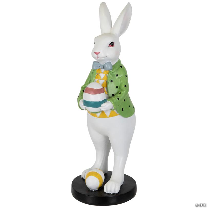 Rabbit Holding Easter Egg Outdoor Garden Statue - 11.5" - White