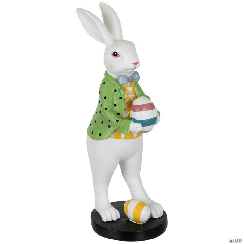 Rabbit Holding Easter Egg Outdoor Garden Statue - 11.5" - White