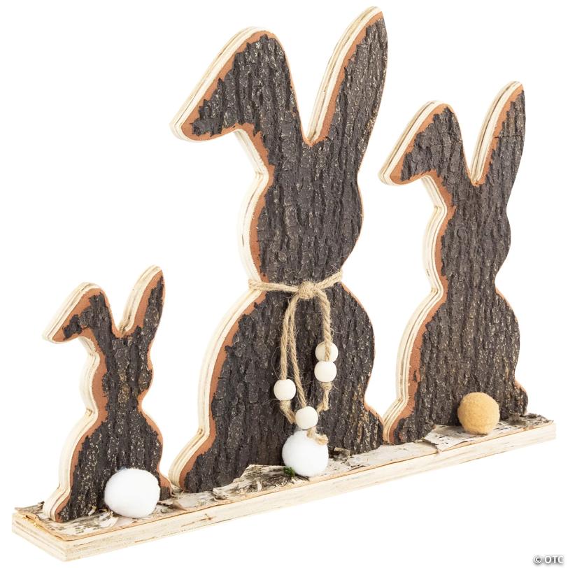 Rabbit Trio Wooden Tree Bark Easter Decoration - 15.75