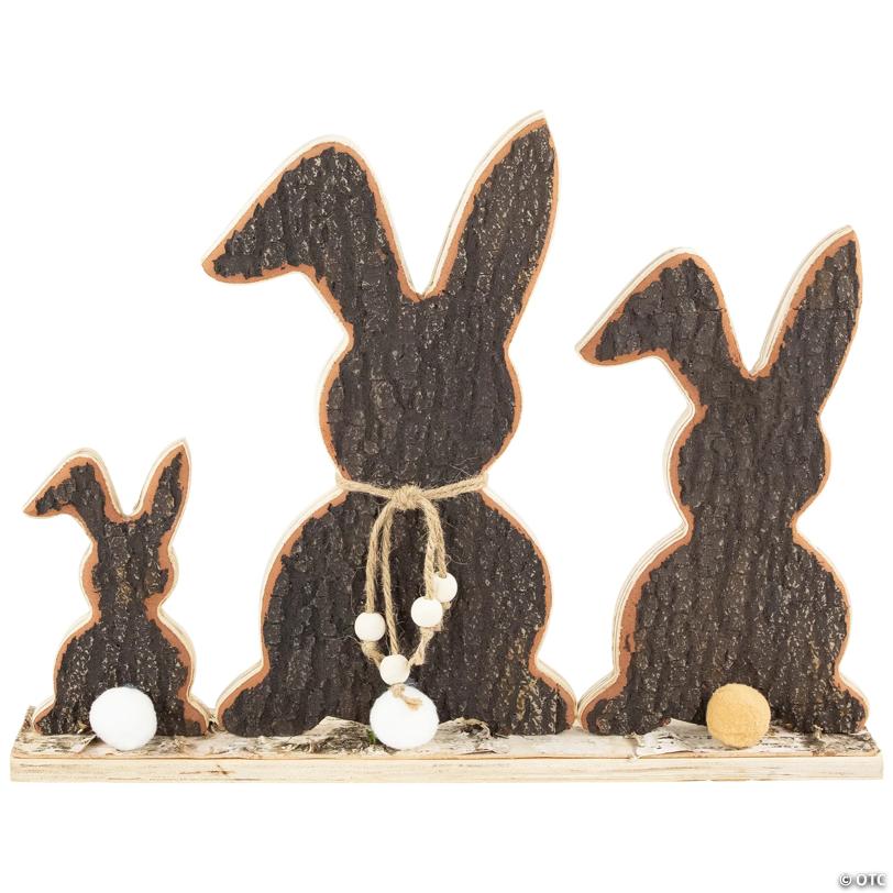 Rabbit Trio Wooden Tree Bark Easter Decoration - 15.75