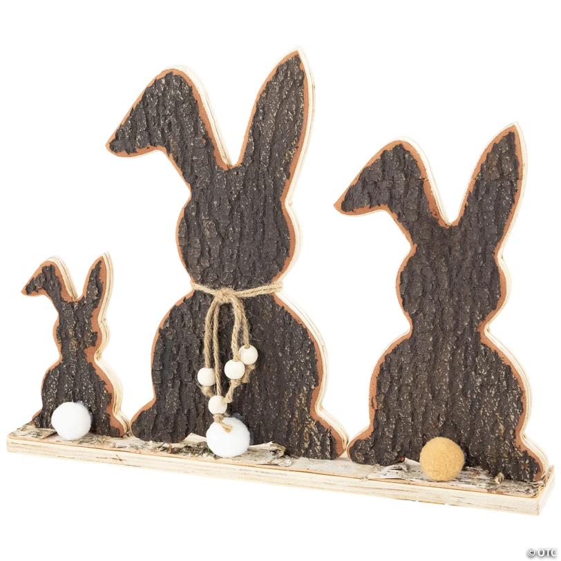 Rabbit Trio Wooden Tree Bark Easter Decoration - 15.75