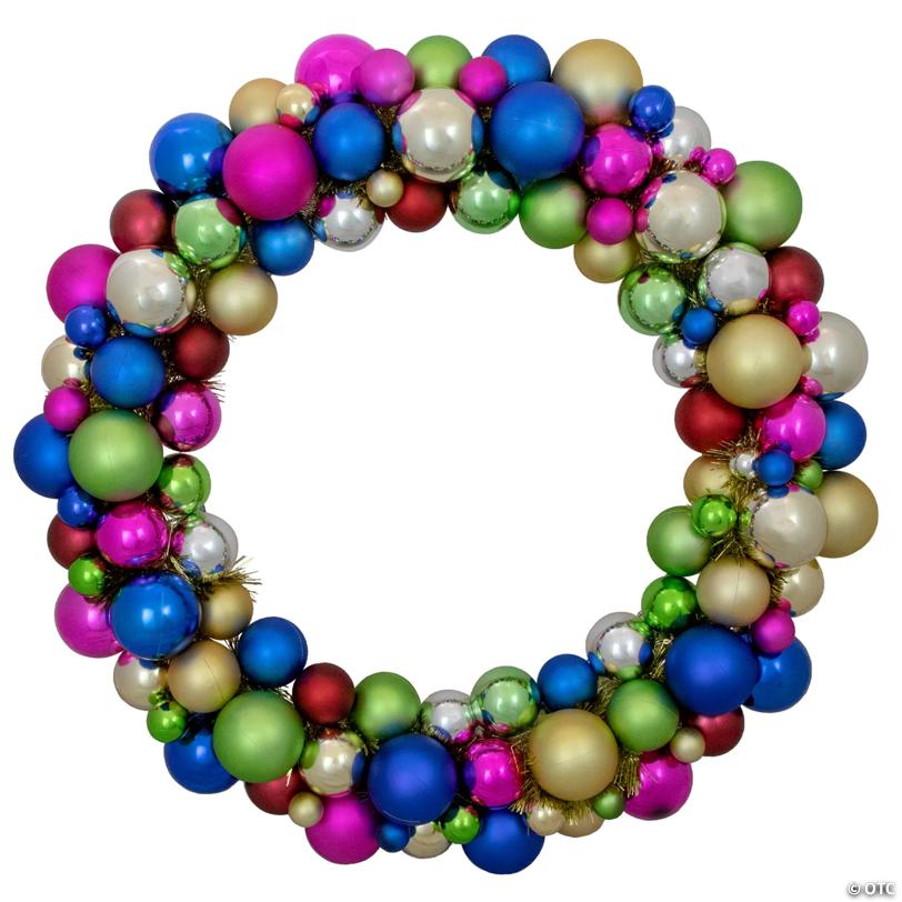 Rainbow 2-Finish Shatterproof Ball Christmas Wreath - 36" - Multicolor - Unlit