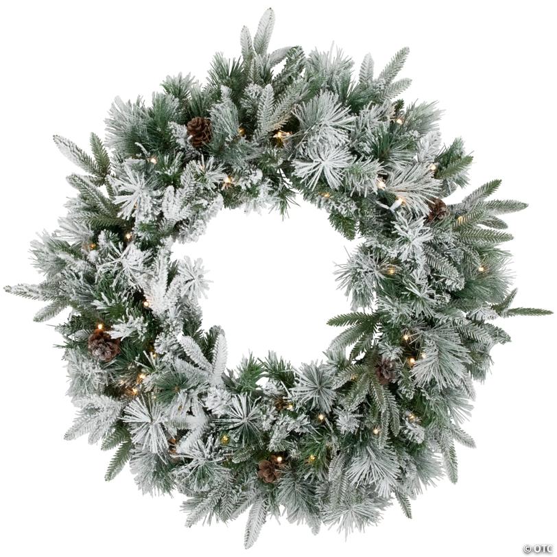 Real Touch™️ Pre-Lit Flocked Rosemary Emerald Angel Pine Artificial Christmas Wreath - 30" - Clear LED Lights